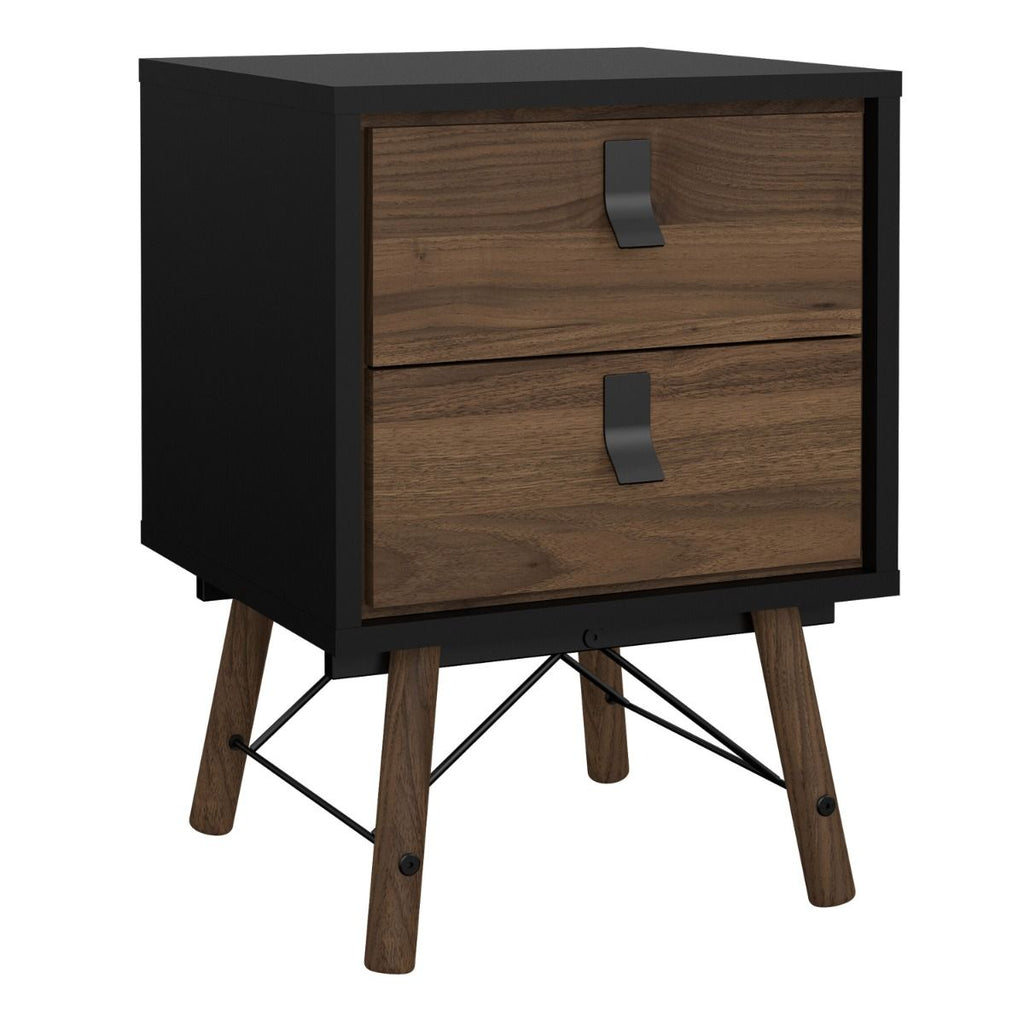 Ry. Bedside cabinet 2 drawer in Matt Black Walnut