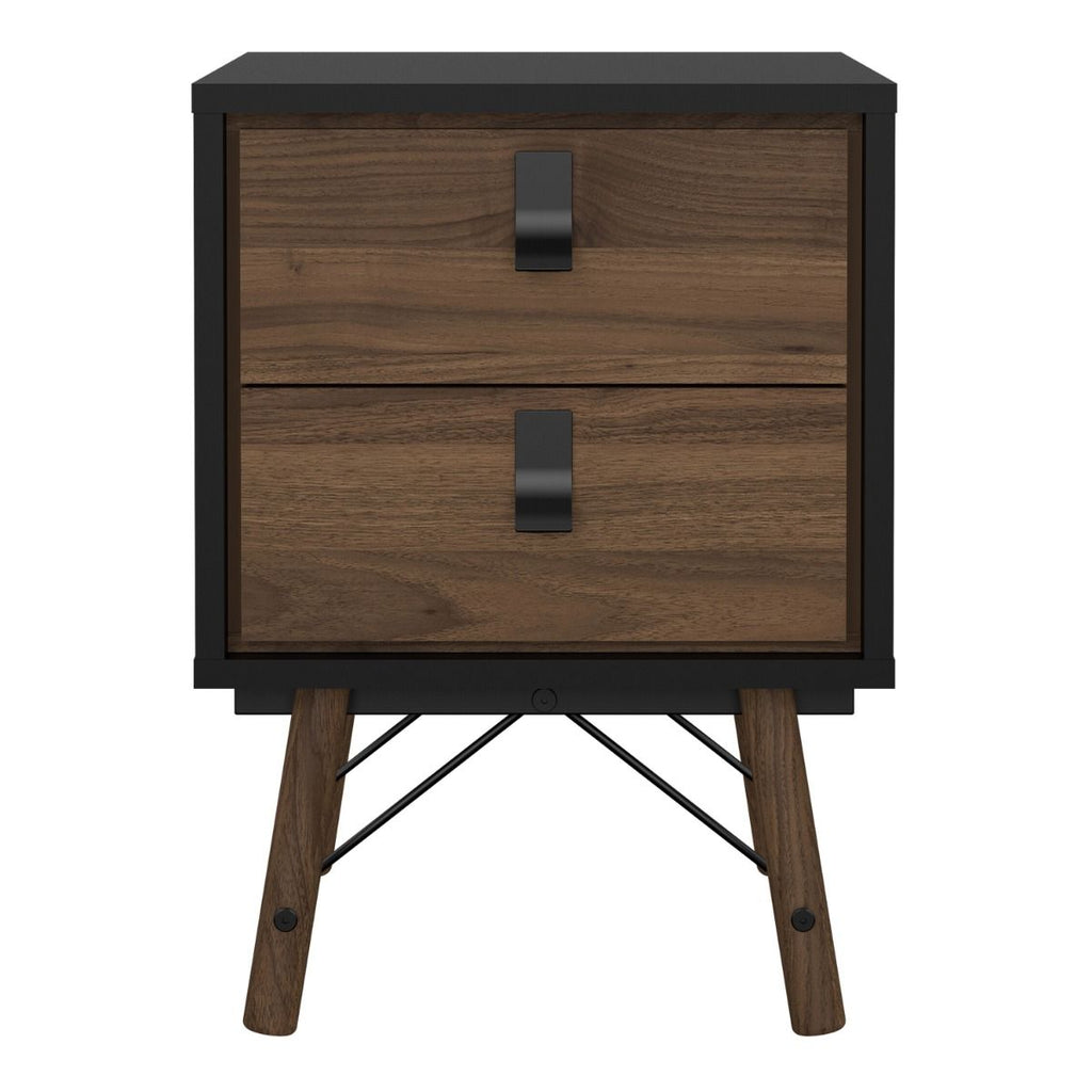 Ry. Bedside cabinet 2 drawer in Matt Black Walnut