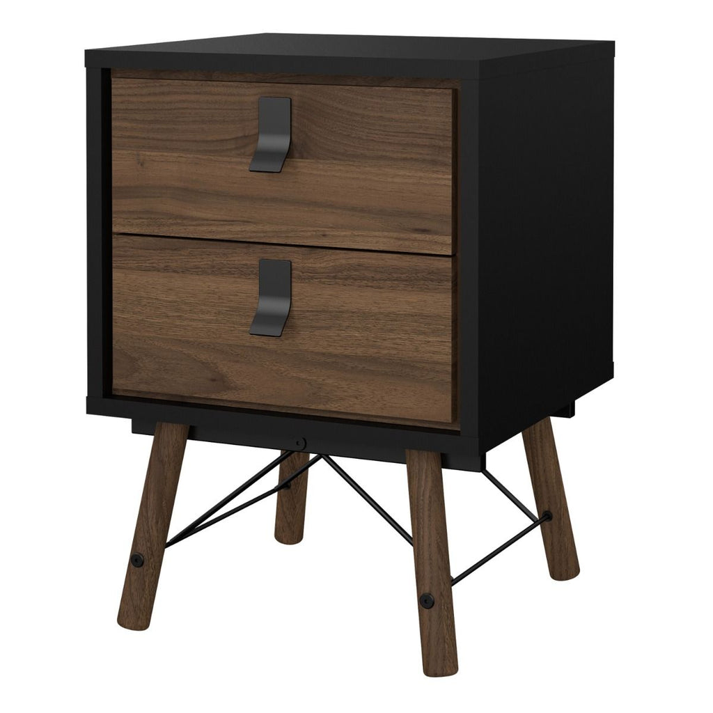 Ry. Bedside cabinet 2 drawer in Matt Black Walnut