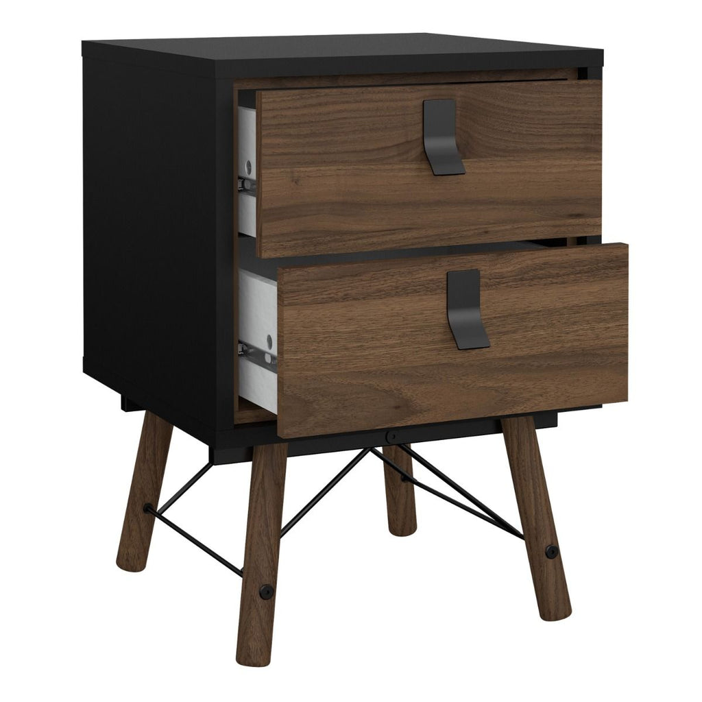 Ry. Bedside cabinet 2 drawer in Matt Black Walnut