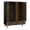 Ry. 3 Piece Bundle, Bedside, Chest and 3 Door 3 Drawer Wardrobe in Matt Black Walnut