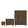 Ry. 3 Piece Bundle, Bedside, Chest and 3 Door 3 Drawer Wardrobe in Matt Black Walnut