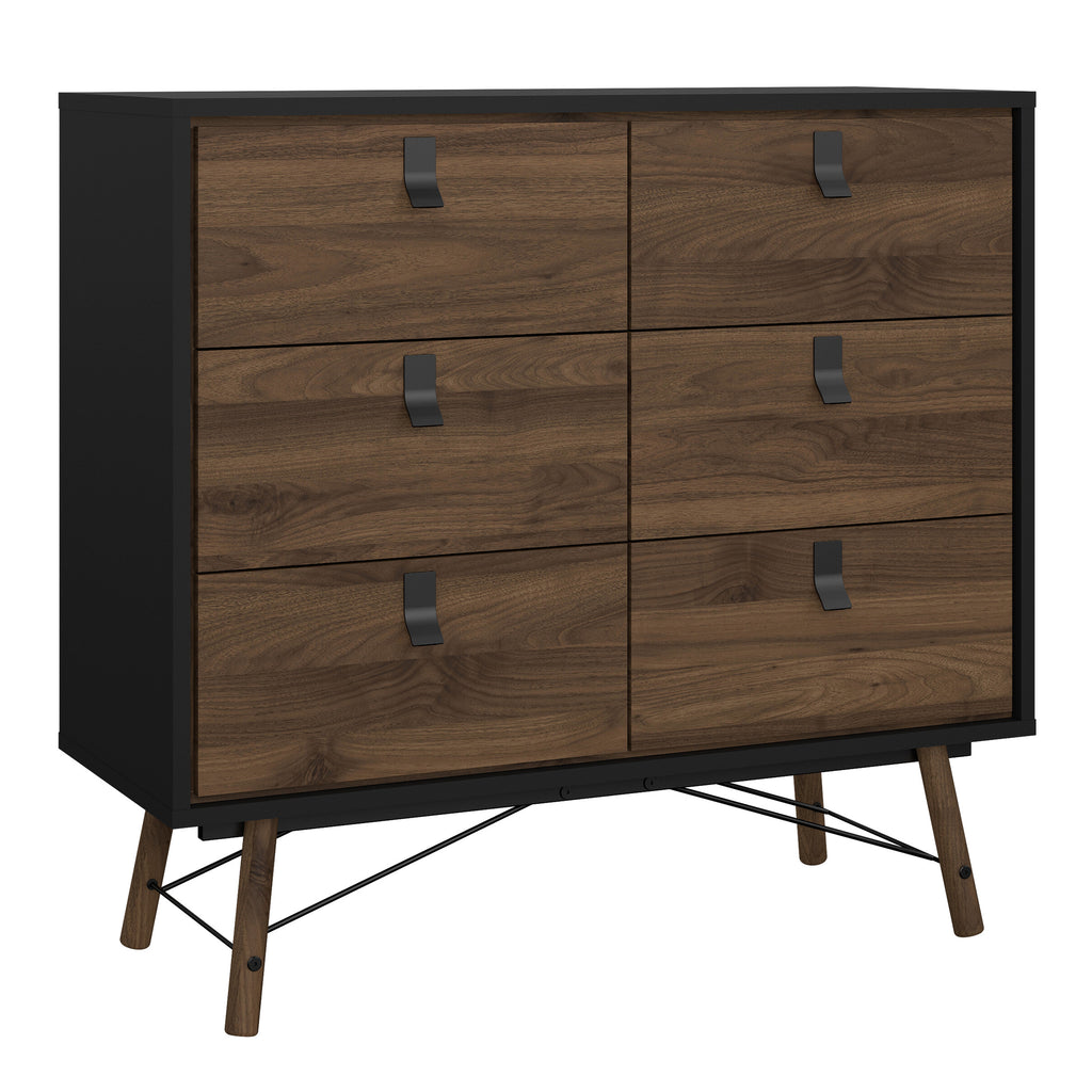 Ry. 3 Piece Bundle, Bedside, Chest and 3 Door 3 Drawer Wardrobe in Matt Black Walnut