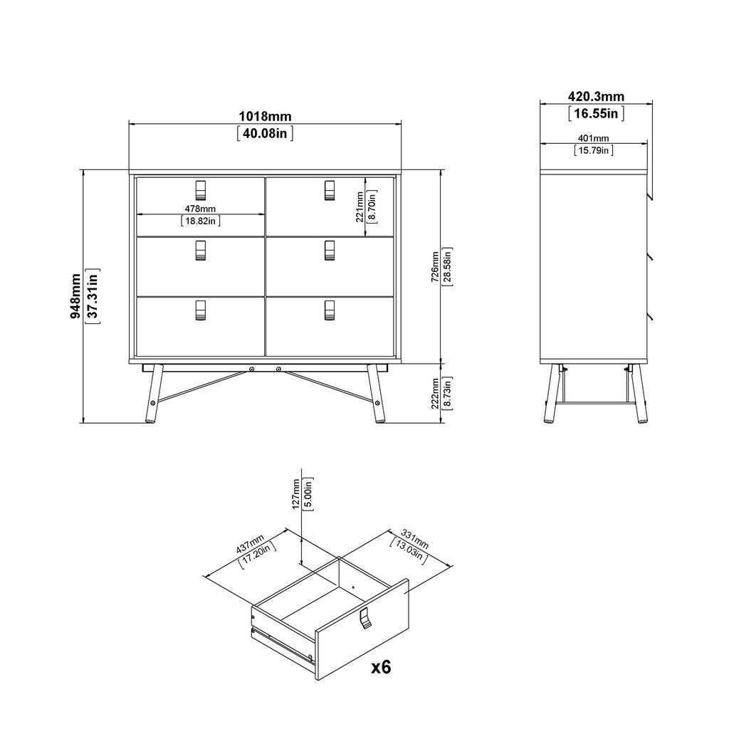 Ry. 3 Piece Bundle, Bedside, Chest and 3 Door 3 Drawer Wardrobe in Matt Black Walnut