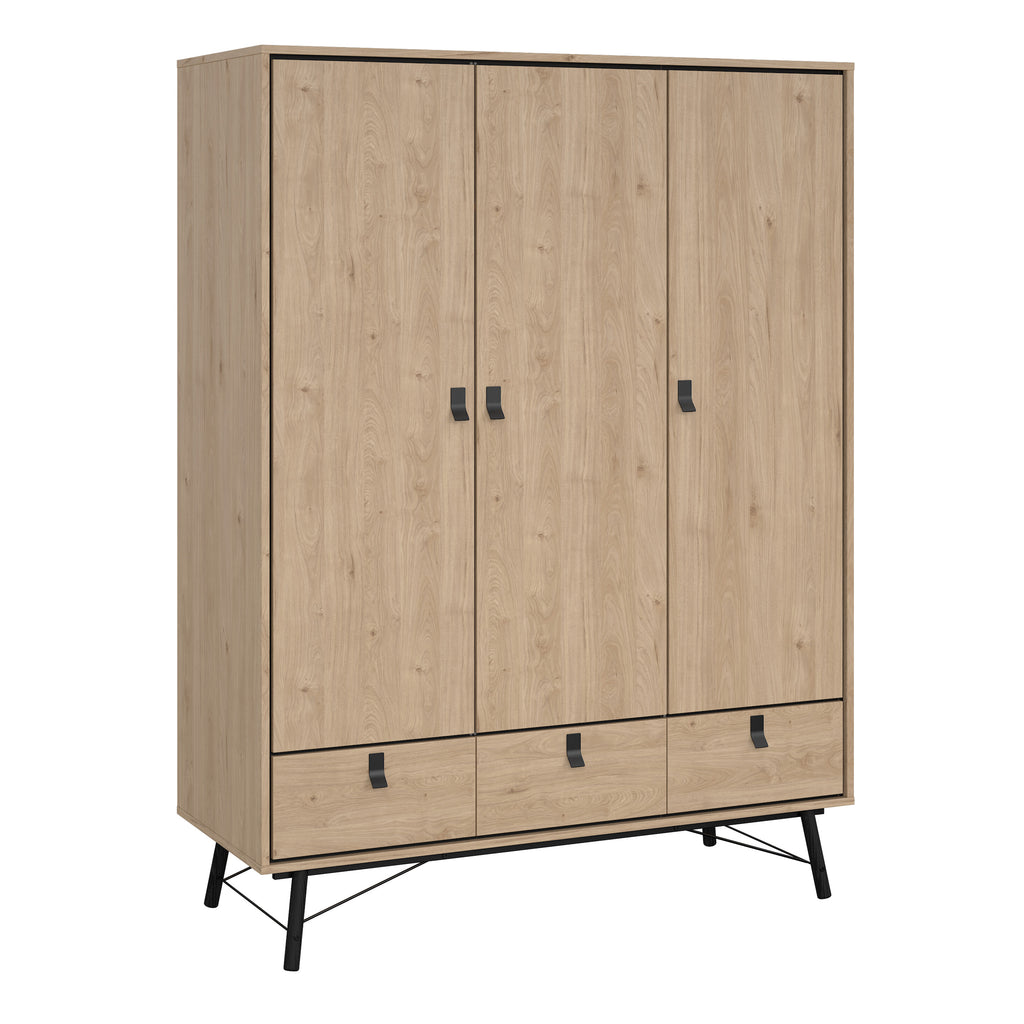 Ry. 3 Piece Bundle, Bedside, Chest and 3 Door 3 Drawer Wardrobe in Jackson Hickory Oak