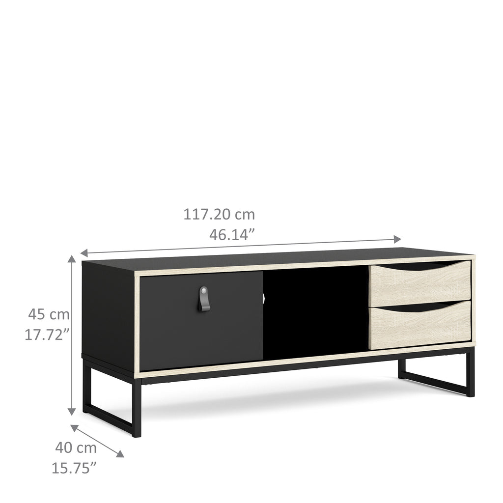 Stubbe TV Unit 1+2 drawers and open shelf in Matt Black Oak