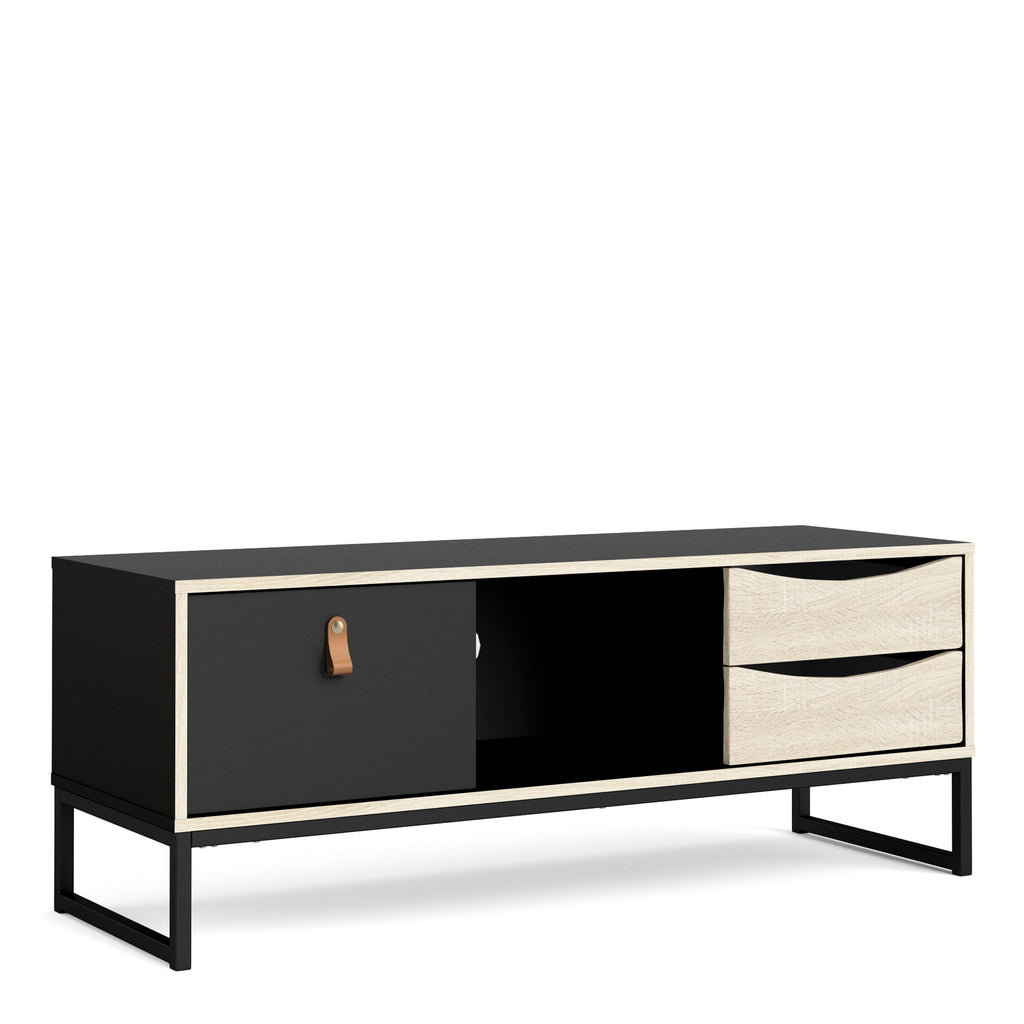 Stubbe TV Unit 1+2 drawers and open shelf in Matt Black Oak