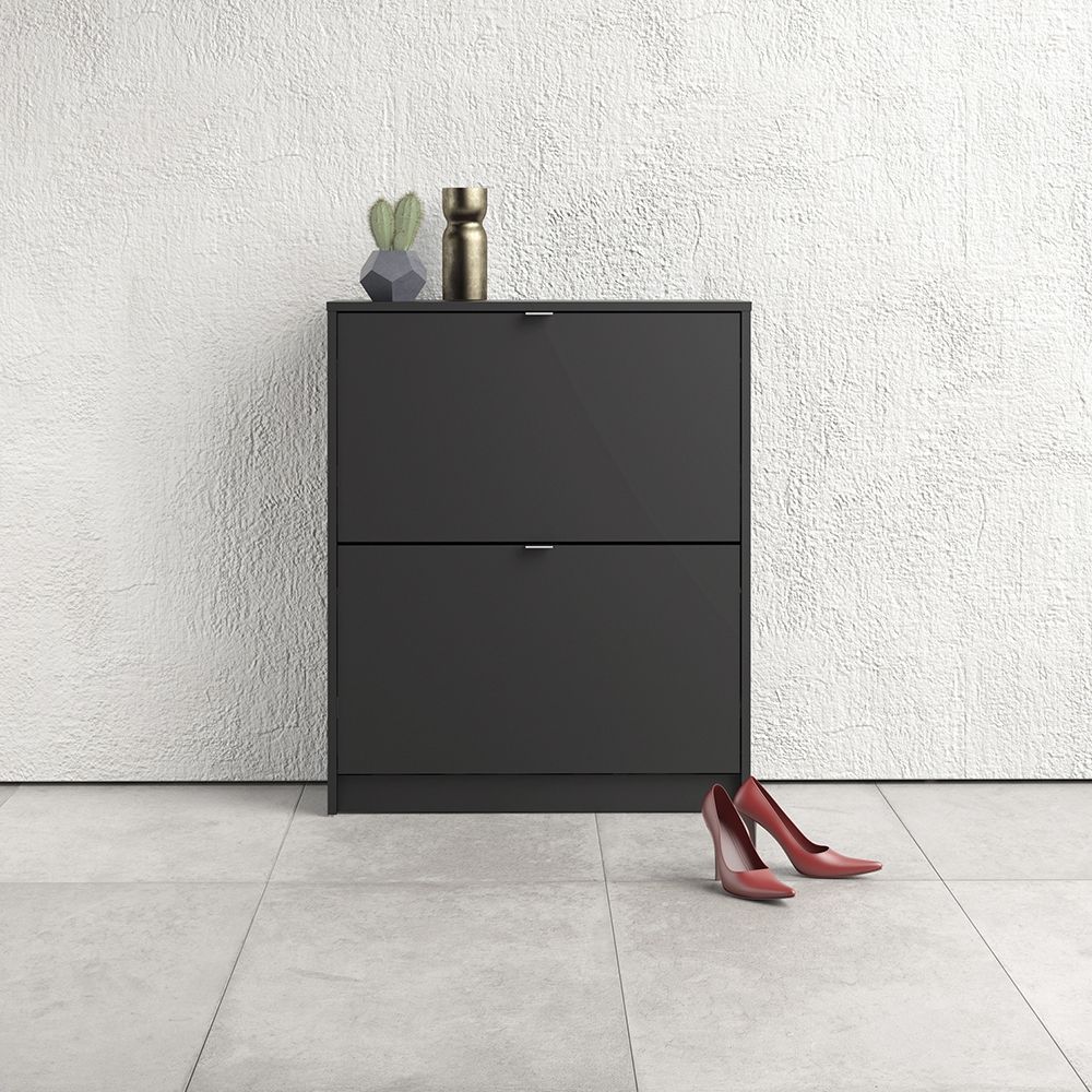 Shoes Shoe cabinet w. 2 tilting doors and 2 layers in Matt Black