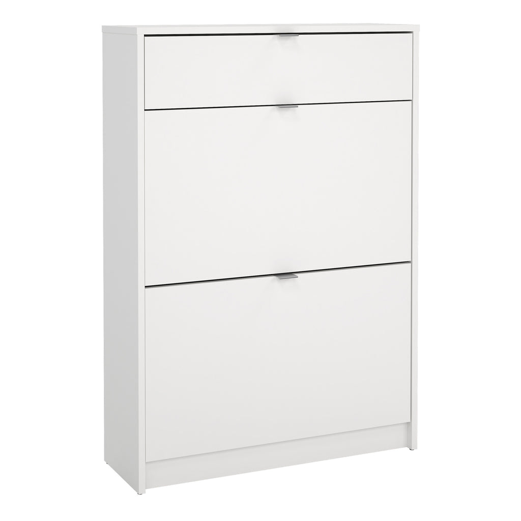 Shoes Shoe Cabinet 2 Flip Down Doors + 1 Drawer in White