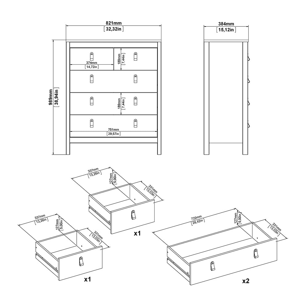 Barcelona 3 Piece Bundle, Bedside, Chest and 2 Door Wardrobe in White