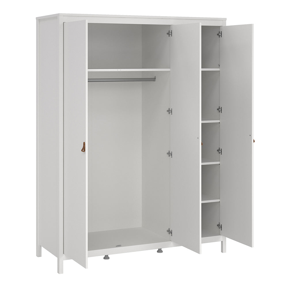 Barcelona 3 Piece Bundle, Bedside, Chest and 3 Door Wardrobe in White