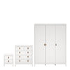 Barcelona 3 Piece Bundle, Bedside, Chest and 3 Door Wardrobe in White