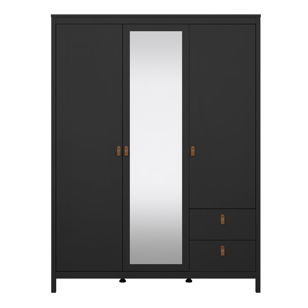 Barcelona Wardrobe with 2 doors + 1 mirror door + 2 drawers Matt Black