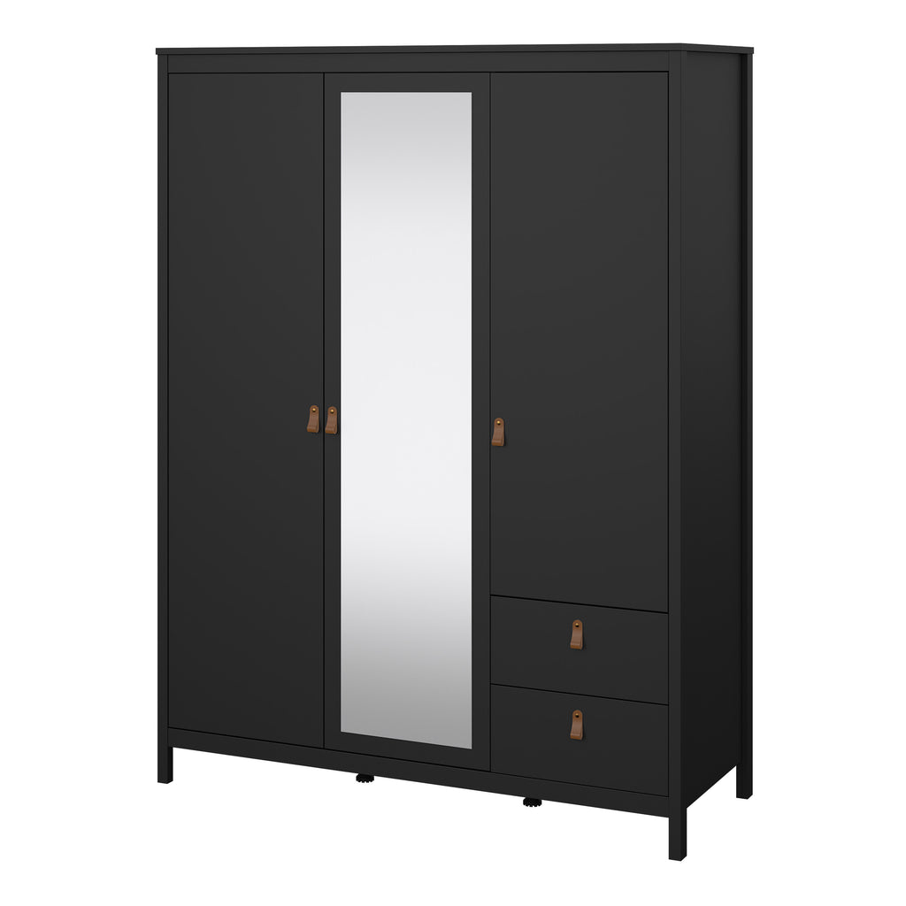 Barcelona Wardrobe with 2 doors + 1 mirror door + 2 drawers Matt Black