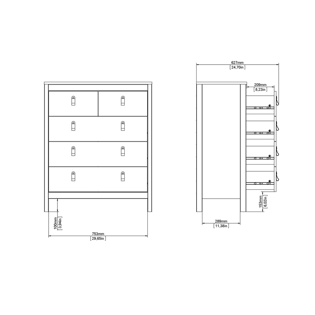 Barcelona Chest 3+2 drawers in Matt Black