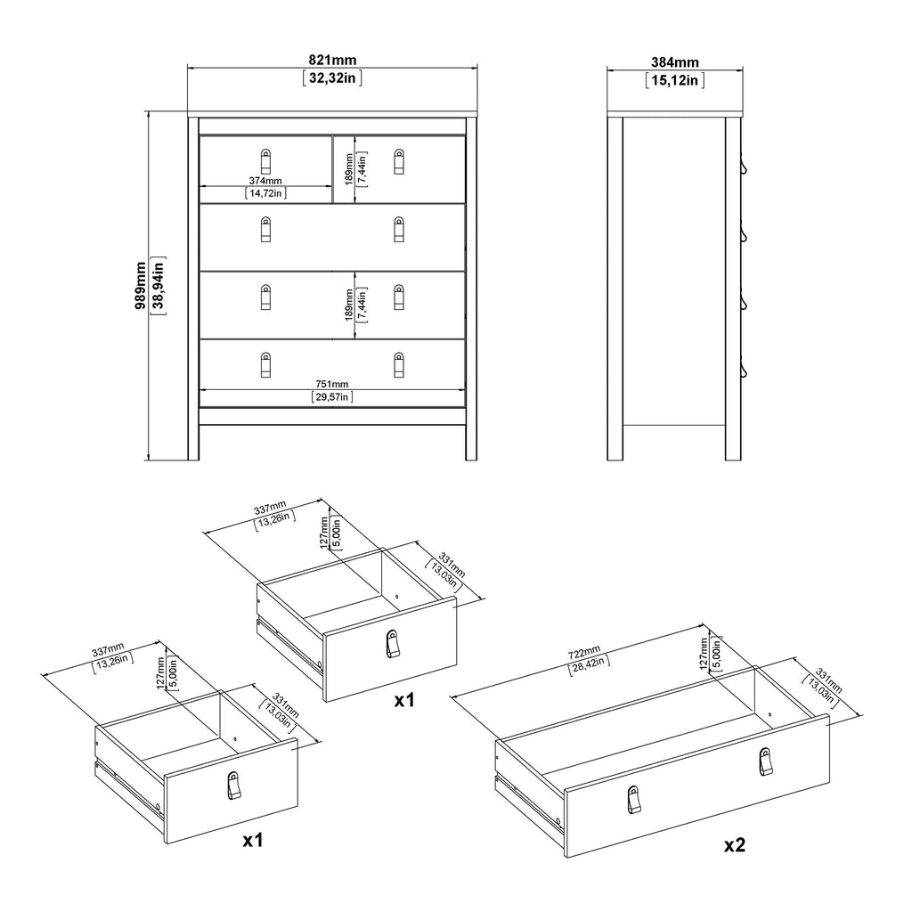 Barcelona Chest 3+2 drawers in Matt Black