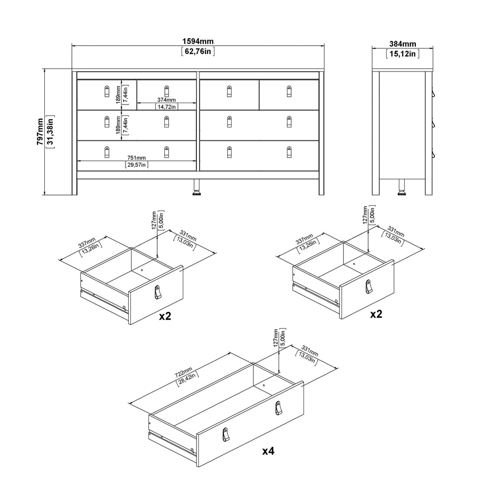 Barcelona Double dresser 4+4 drawers in White