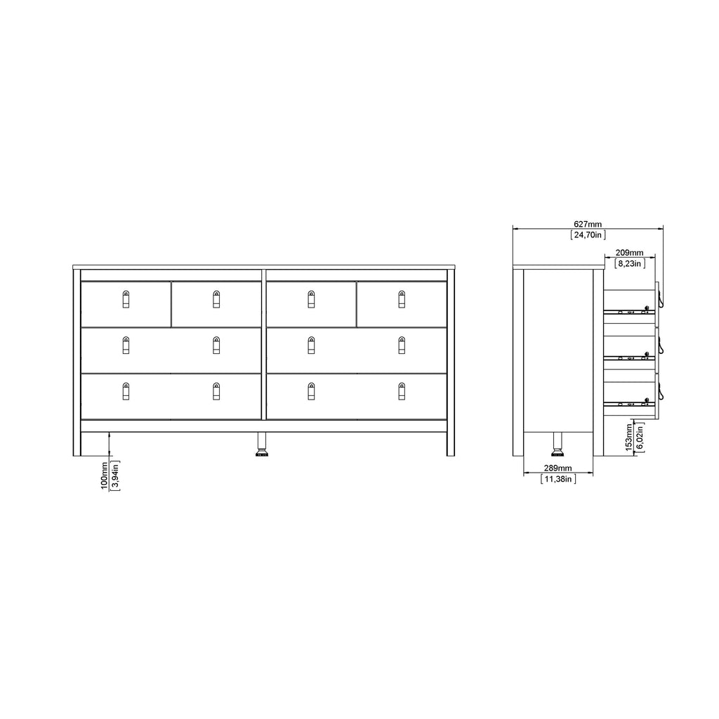 Barcelona Double dresser 4+4 drawers in Matt Black