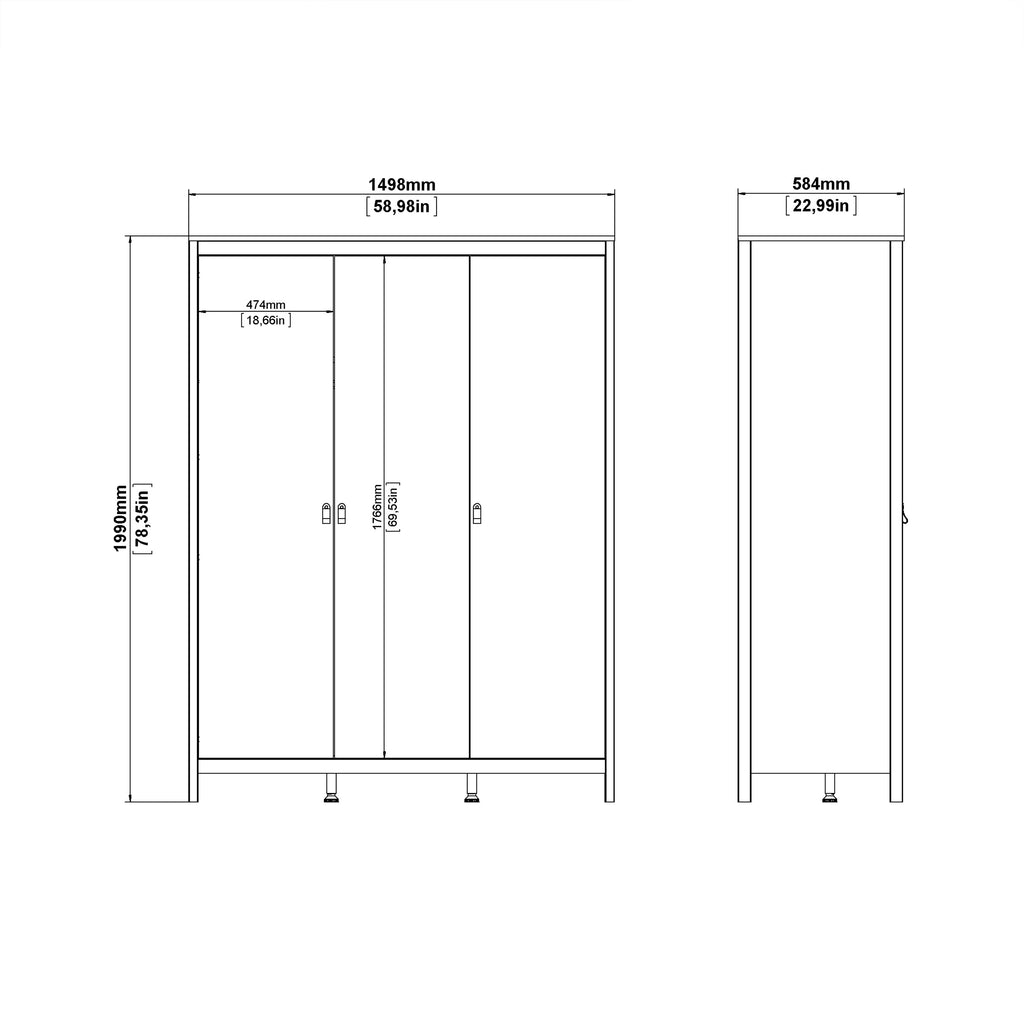 Barcelona Wardrobe with 3 doors in Matt Black