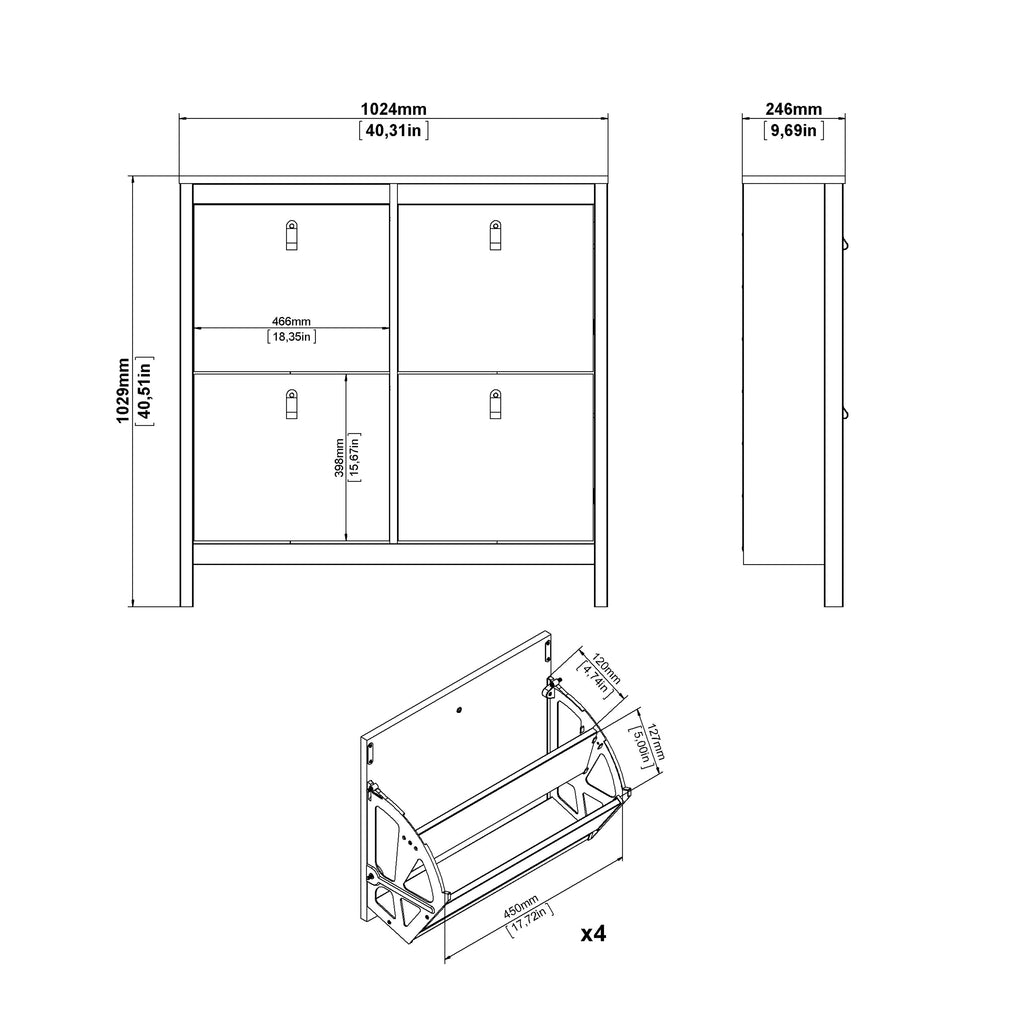 Barcelona Shoe cabinet 4 compartments in White