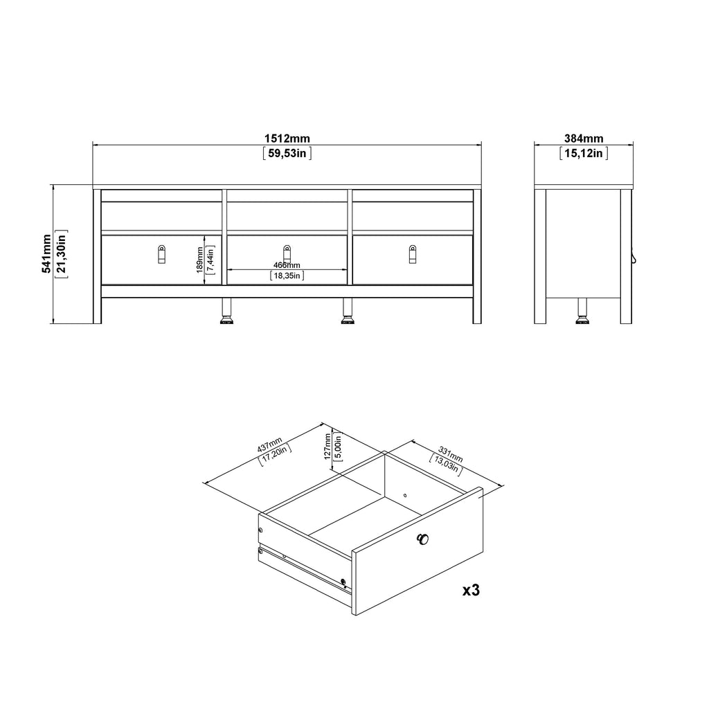 Barcelona Tv-unit 3 drawers in White