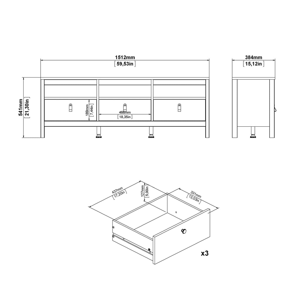 Barcelona Tv-unit 3 drawers in Matt Black