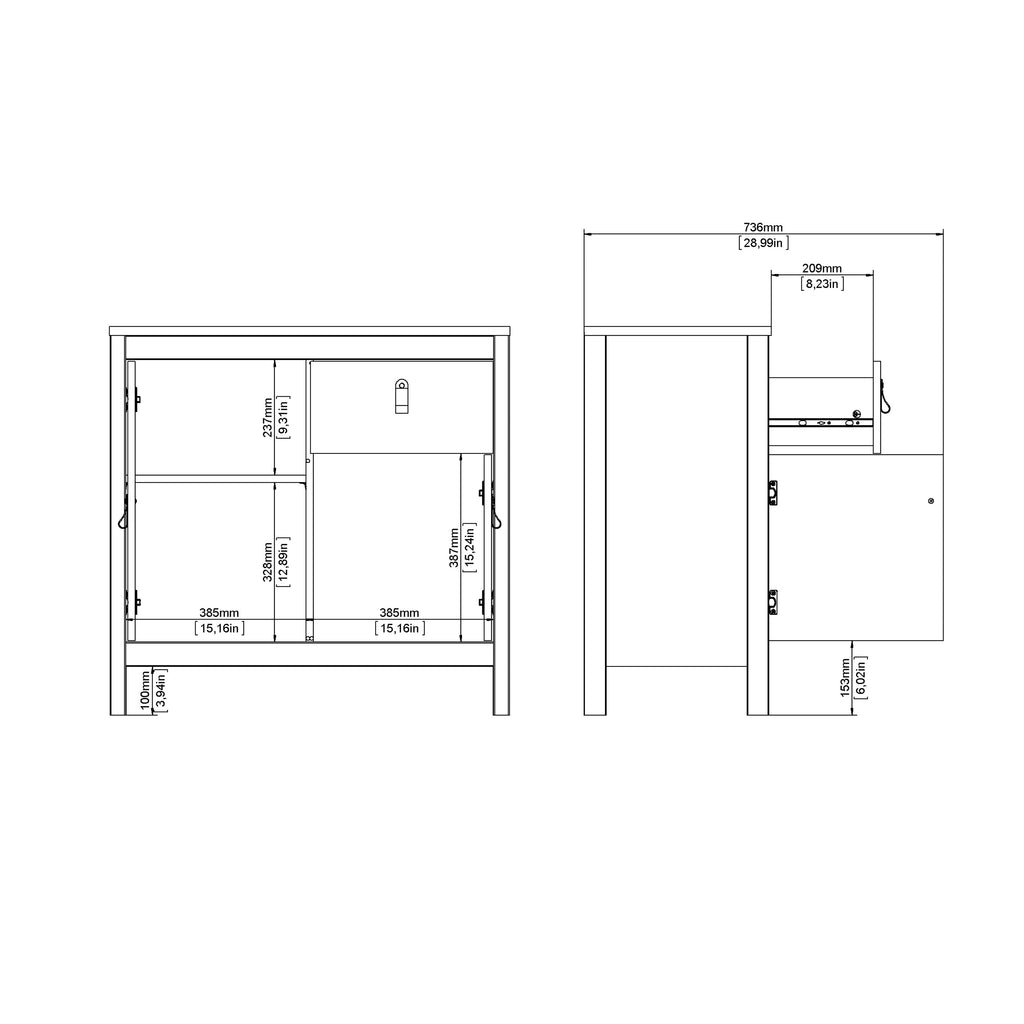 Barcelona Sideboard 2 doors + 1 drawer in Matt Black