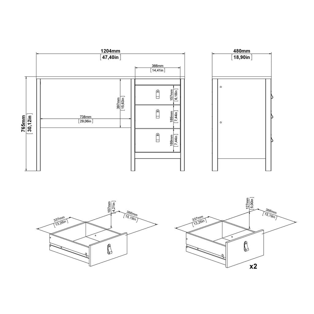 Barcelona Desk 3 drawers Matt Black