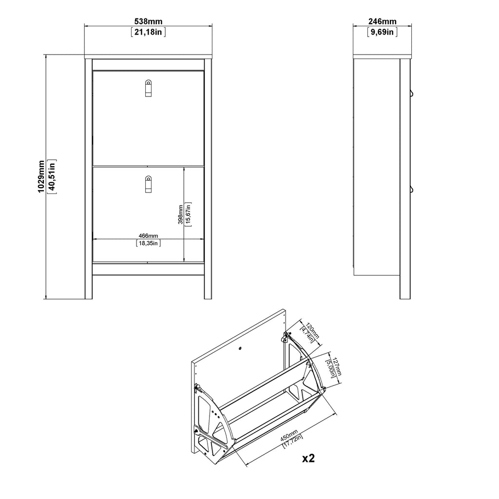 Barcelona Shoe Cabinet 2 Flap Door White