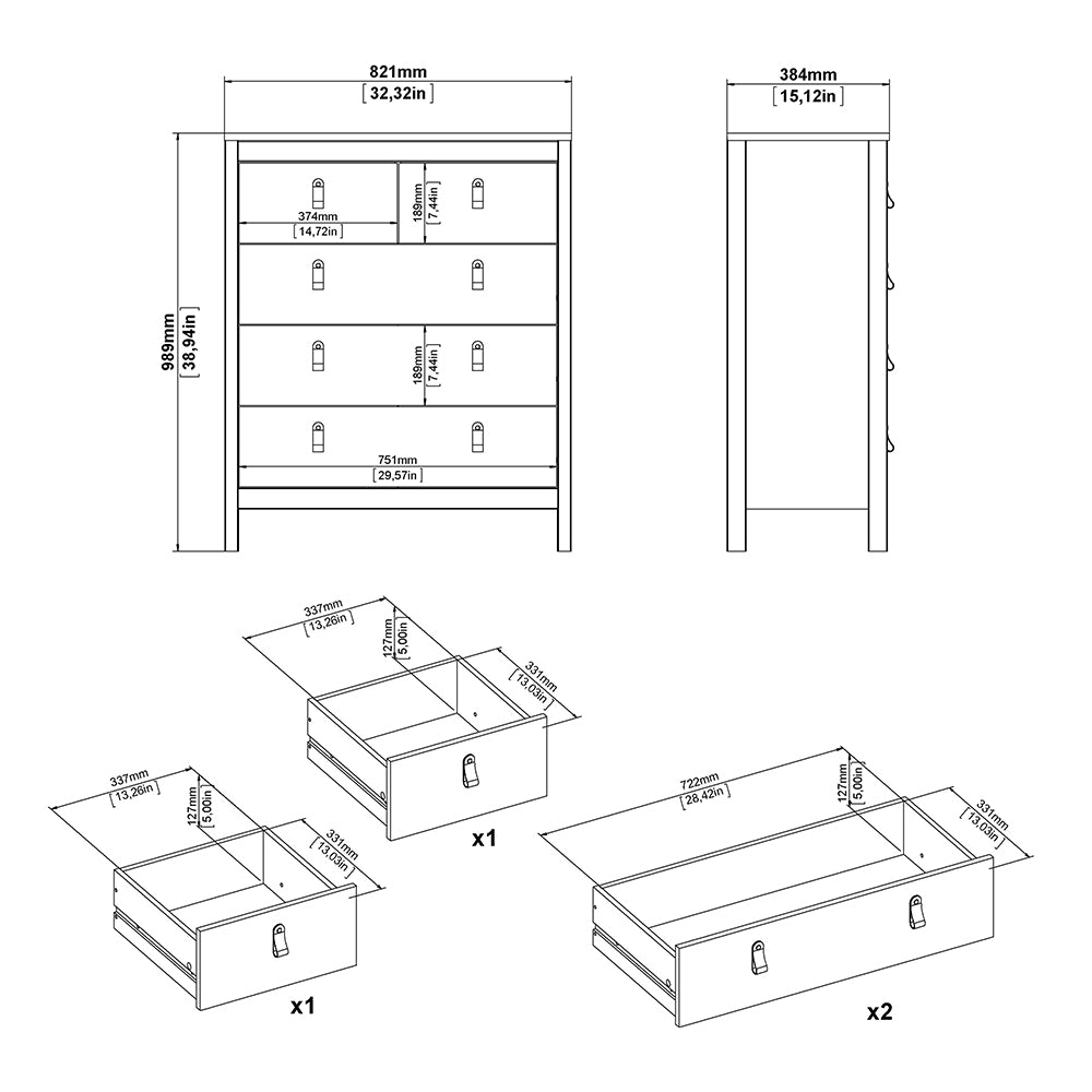 Barcelona 3 Piece Bundle, Bedside, Chest and 2 Door Wardrobe in Matt Black