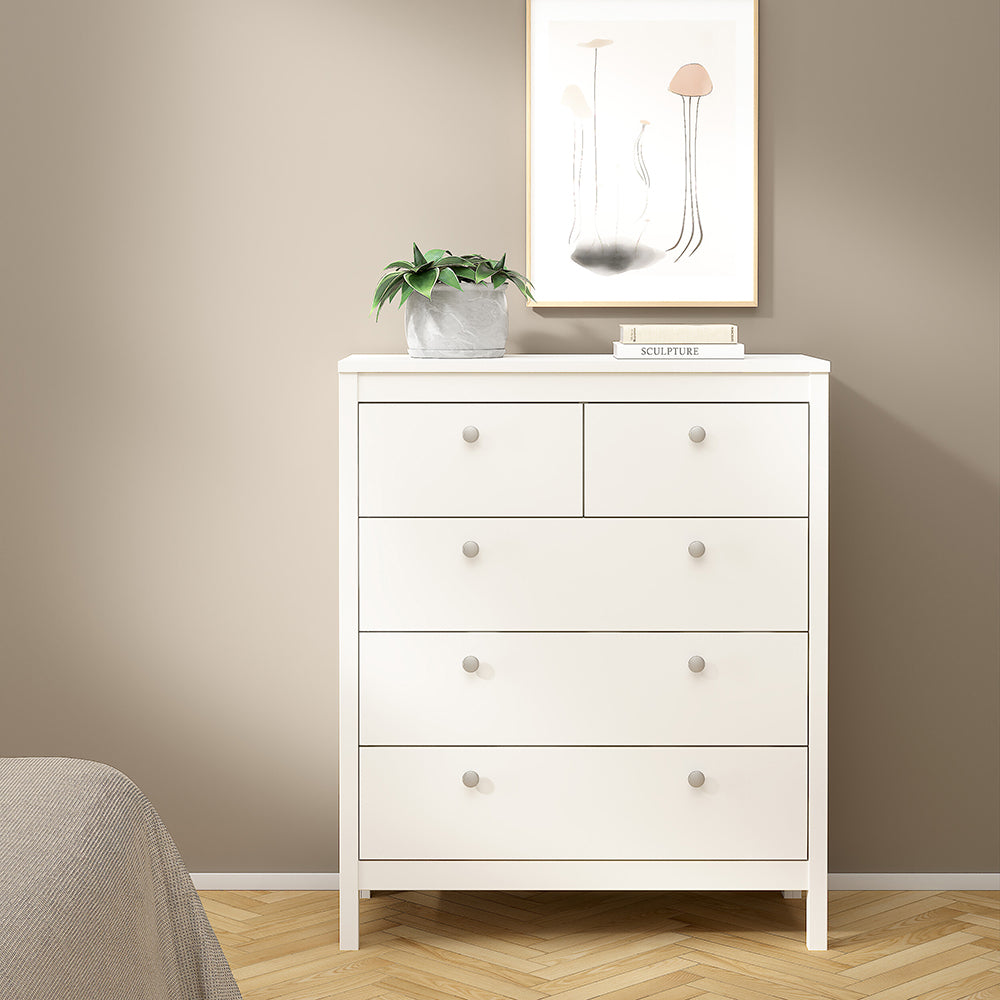 Madrid 3 Piece Bundle, Bedside, Chest and 2 Door Wardrobe in White