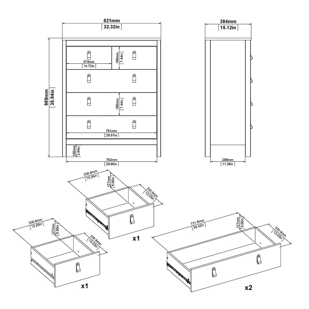 Madrid 3 Piece Bundle, Bedside, Chest and 2 Door Wardrobe in White