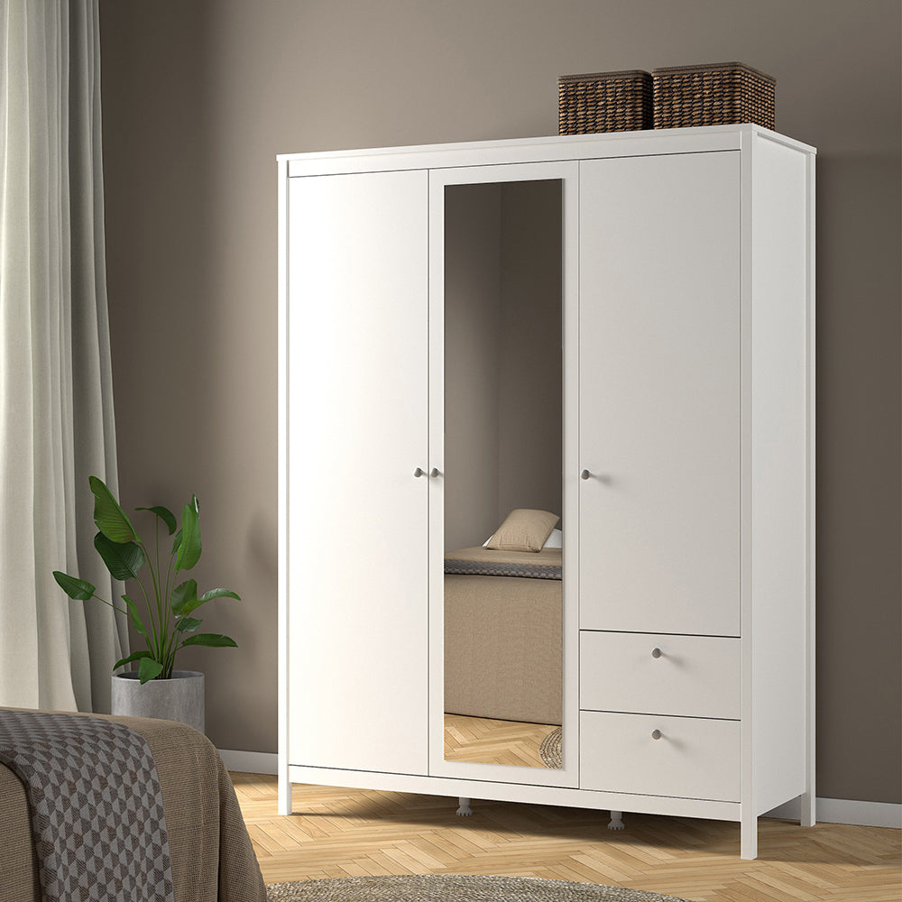 Madrid Wardrobe with 2 doors + 1 mirror door + 2 drawers White