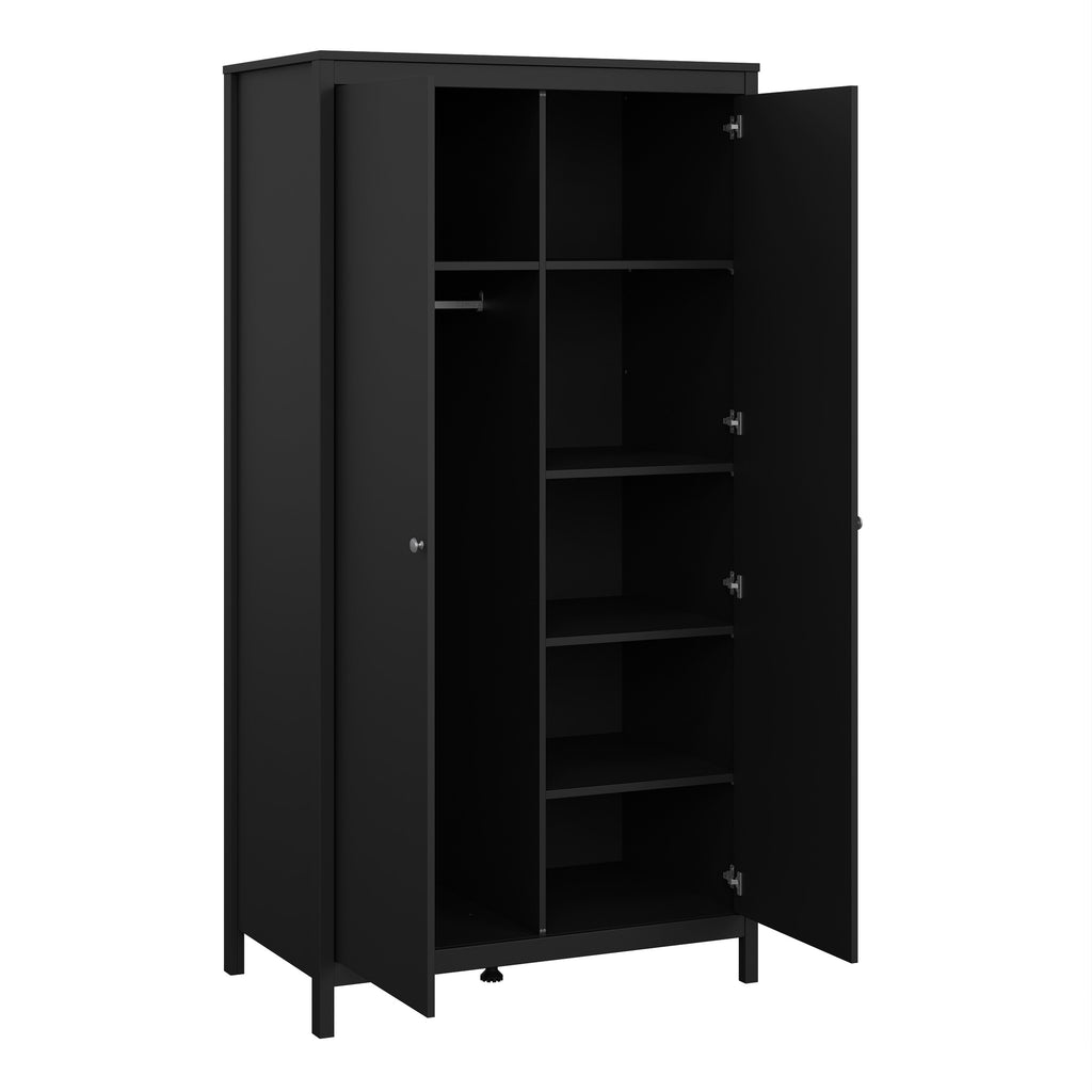 Madrid 3 Piece Bundle, Bedside, Chest and 2 Door Wardrobe in Matt Black