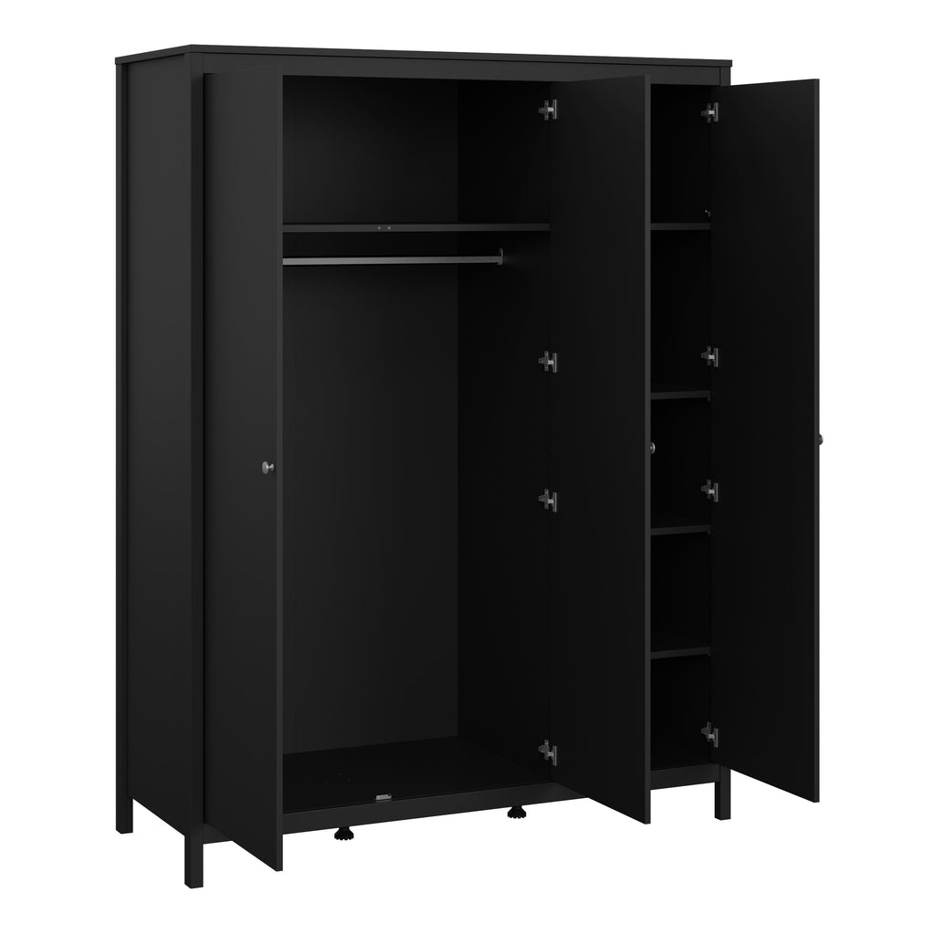 Madrid 3 Piece Bundle, Bedside, Chest and 3 Door Wardrobe in Matt Black