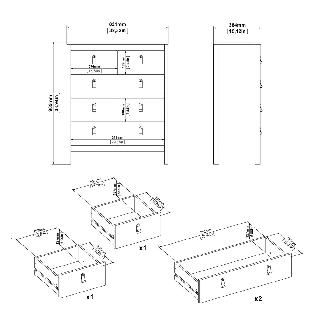 Madrid 3 Piece Bundle, Bedside, Chest and 3 Door Wardrobe in Matt Black