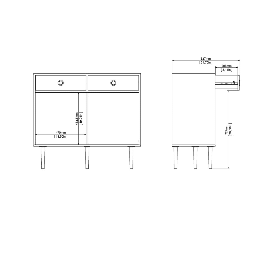 Rome Sideboard 2 Sliding Doors + 2 Drawers in Jackson Hickory Oak with Matt Black