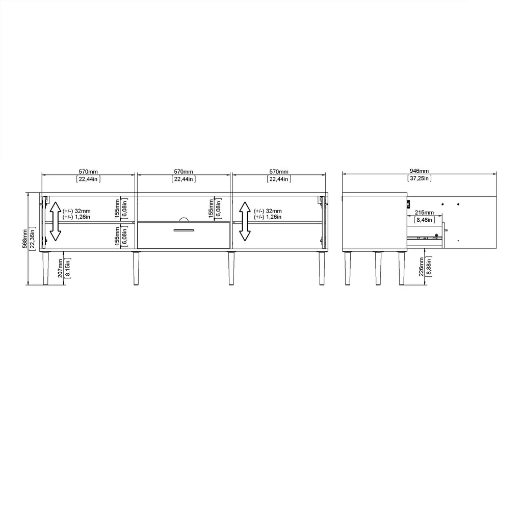 Media TV-Unit with 2 Doors + 1 Drawer