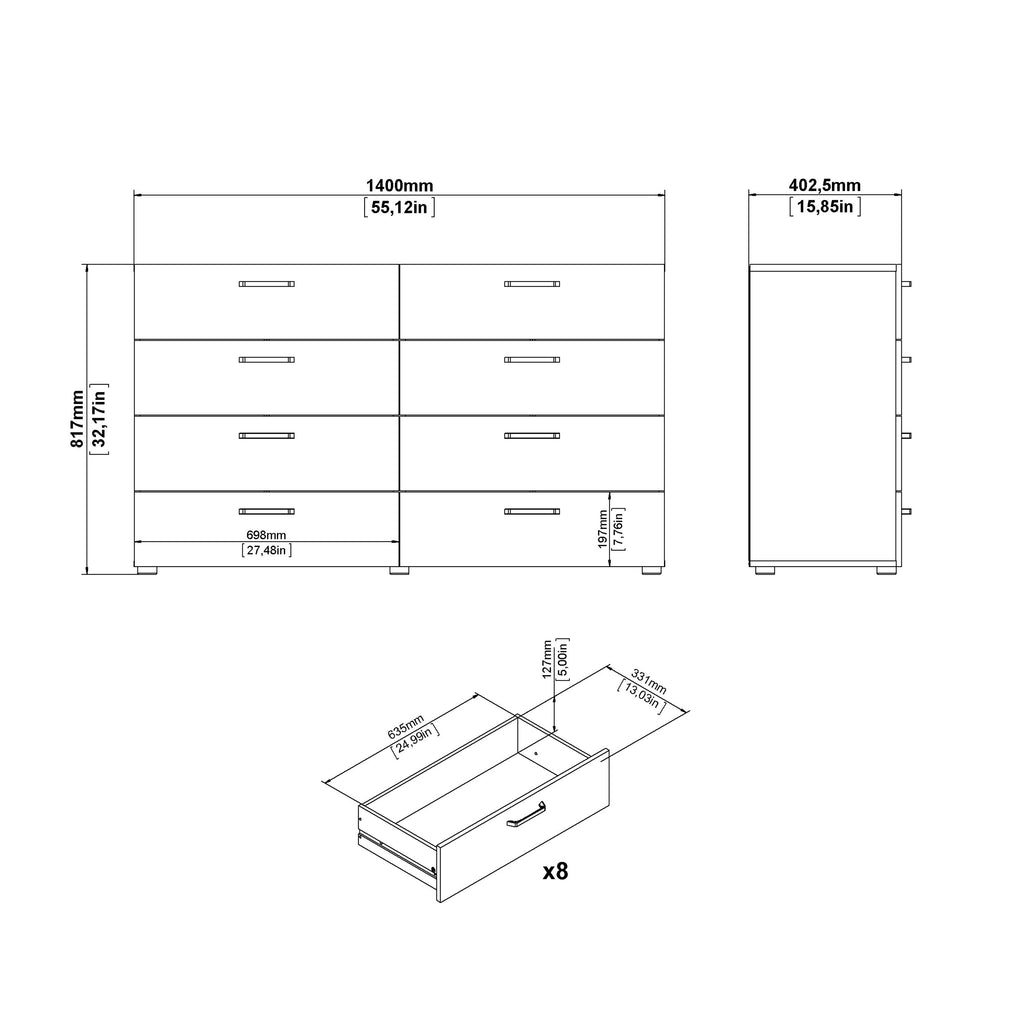 Dallas Double dresser 8 drawers Rovere Gessato Dark Oak