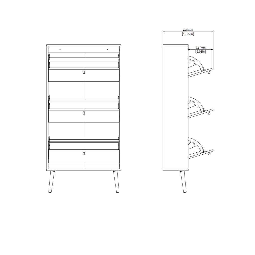 Cumbria Shoe Cabinet 3 flap Doors White