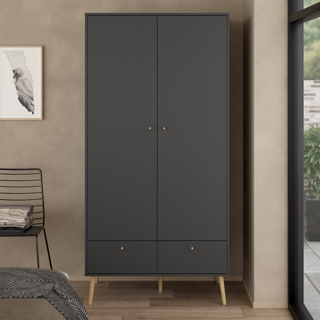 Cumbria Wardrobe with 2 Doors + 2 Drawers Dark Grey