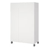 Uppsala Open Mobile Wardrobe Unit in White with a Beige Textile Curtain on Wheels