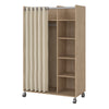 Uppsala Open Mobile Wardrobe Unit in Jackson Hickory Oak with a Beige Textile Curtain on Wheels