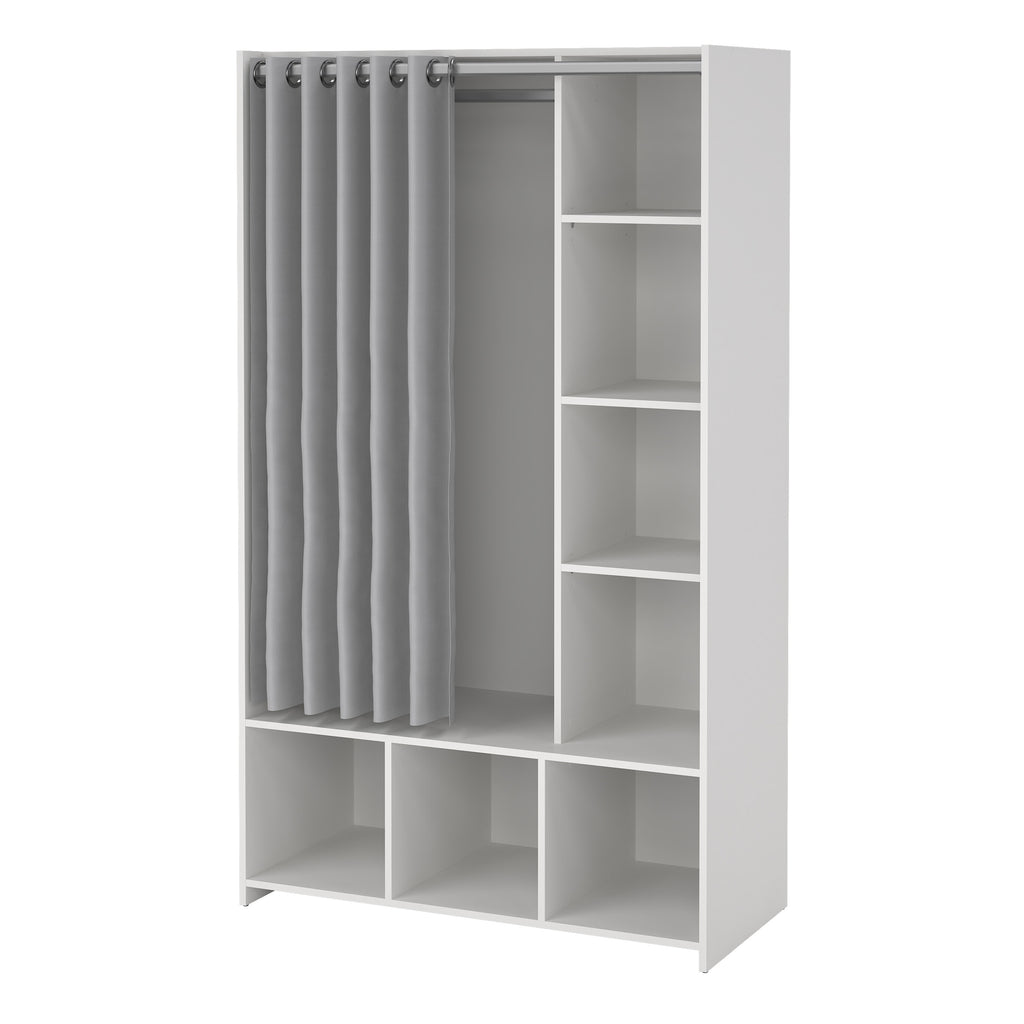 Uppsala Open Mobile Wardrobe Unit in White with a Grey Textile Curtain