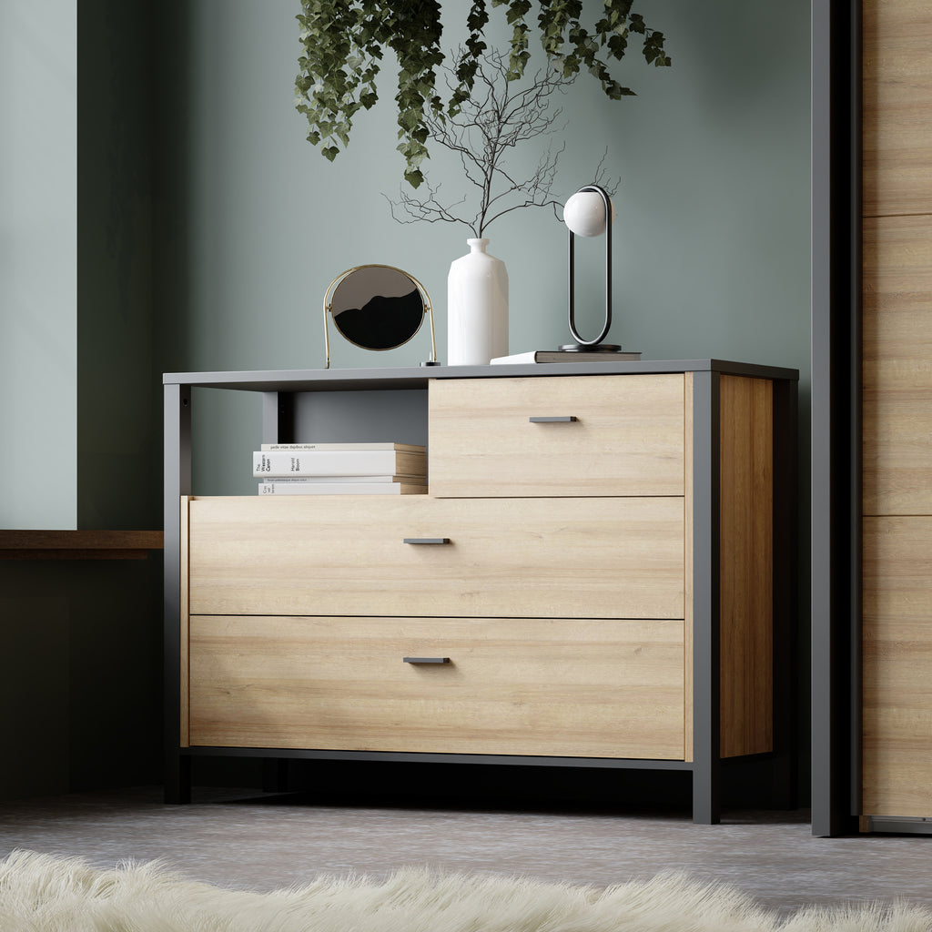 High Rock Chest of Drawers in Matt Black/Riviera Oak