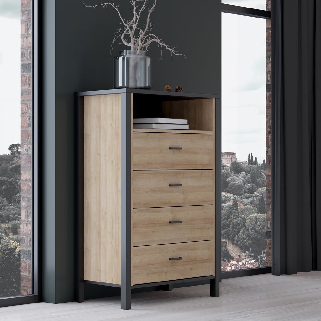 High Rock Chest of Drawers in Matt Black/Riviera Oak