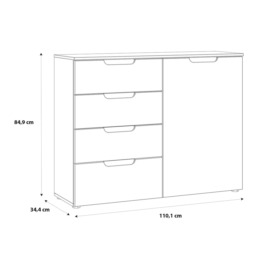 Sienna 4 Chest of Drawers 1 Door in White/White High Gloss