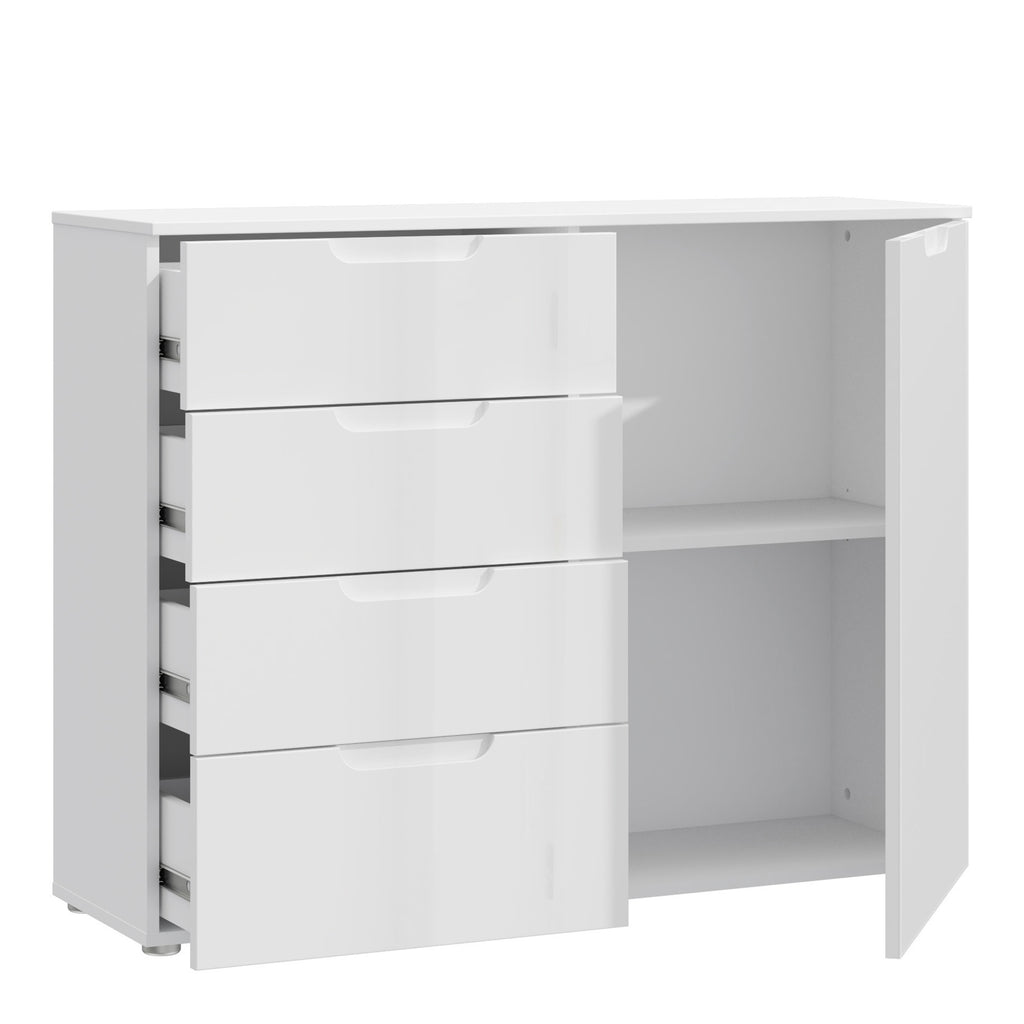 Sienna 4 Chest of Drawers 1 Door in White/White High Gloss