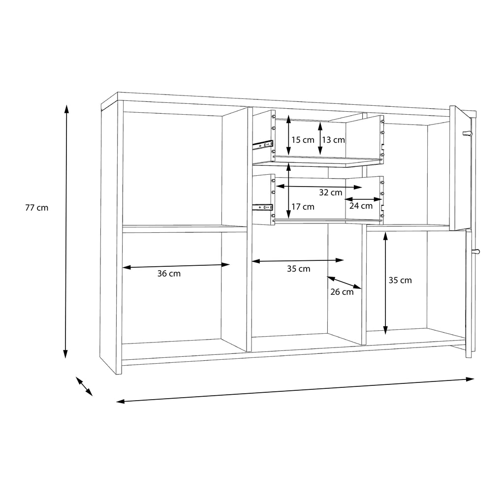 Best Chest Storage Cabinet with 2 Drawers and 5 Doors in Concrete Optic Dark Grey/Old - Wood Vintage