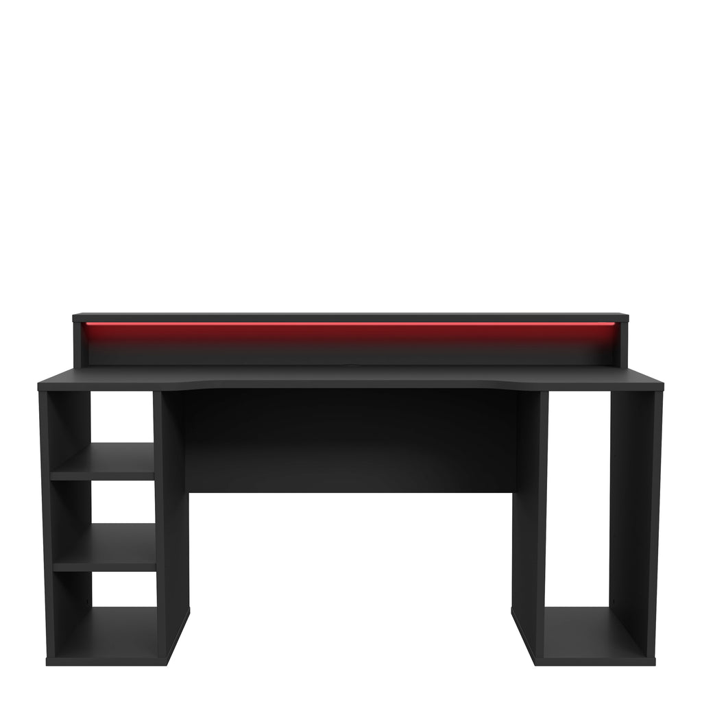 Tezaur Gaming Desk 2 Shelves with LED in Matt Black